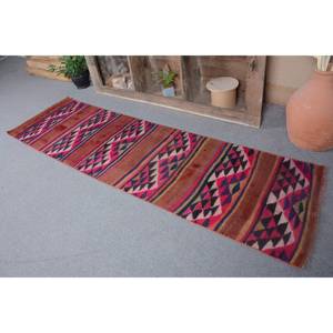 พรมตุรกีโบราณ2.4x11.8ft แดงแบบดั้งเดิมพื้นที่ขนาดใหญ่แผ่นรองยางขนสัตว์ความหนา10มม. ลายเย็บปะติดปะต่อกันสำหรับห้องโถงห้อง - Product Image 4