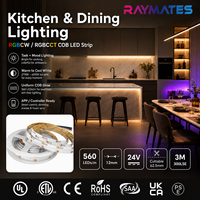 Bande LED COB RGBCCT 24V, 560 LED, 5M, flexible, découpable, sans points, ruban haute densité, blanc réglable pour étagère, vitrine