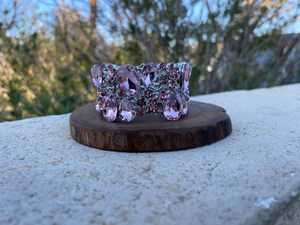 Pulsera de diamantes de imitación de color rosa claro, joyería de graduación Rosa ancha, regalo elegante hecho a mano para su pulsera llamativa - Product Image 5