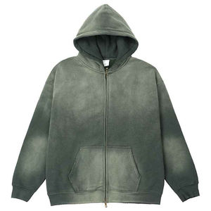 Sudaderas con Capucha para Hombre, Estilo Vintage, Lavado Ácido, Doble Cremallera, Personalizadas con Logotipo, Talla Grande, Corte Recortado, Felpa Francesa, 100% Algodón, Invierno - Product Image 1