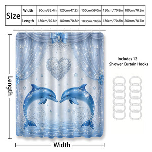 Rideau de douche imperméable personnalisé imprimé pour salle de bain, en polyester imperméable avec crochets - Product Image 4