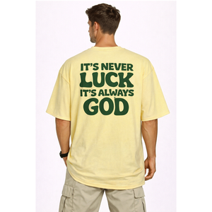 Camiseta Gráfica Amarilla Extra Grande para Hombre, 'No es suerte, es siempre Dios', Informal, de Algodón, Manga Corta, Cuello Redondo, Ajuste Holgado - Product Image 2