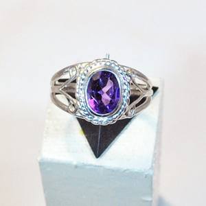 Diseño romántico amatista corte ovalado 925 Ajuste de bisel de plata esterlina anillo de banda fiesta de compromiso aniversarios de boda mujeres niñas - Product Image 1