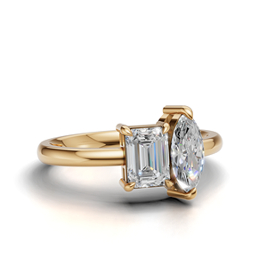 IGI Certified Lab Grown Diamond Toi Et Moi <b>Ring</b> 18K Yellow / White & Rose Gold Marquise & Emerald Shape Engagement <b>Ring</b> - Product Image 3