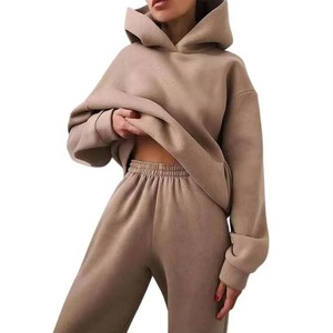 Sudadera con capucha y cremallera desgastada con logotipo personalizado, chándales para mujer, conjuntos de joggers, conjunto de pantalones de chándal de dos piezas para mujer, conjunto de chándal para mujer - Product Image 3