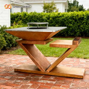 <b>Portable</b> Modern Corten Steel <b>Camping</b> BBQ Grill-Firewood <b>Stove</b> Powder Coated Finish Auto Ignition Rusty Finish for Outdoor Use - Product Image 2