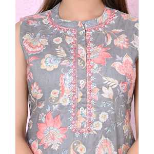 Kurta Informal Gris Estampada con Lentejuelas para Mujer, Tallas Grandes XS a 5XL, Logotipo Personalizado, Ropa Lavable para el Día a Día - Product Image 4