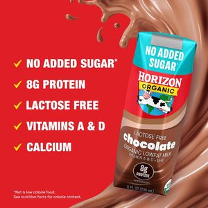 NOUVEAU Lait au chocolat Horizon Organic, sans sucre ajouté, sans lactose, 1 % de matières grasses, en boîte, lot de 12 - Product Image 5