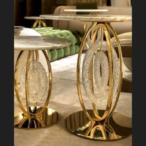 Mesa auxiliar decorada Base Dorada Redondeada Mesa de centro Diseñador Mesa auxiliar de metal Hogar y hoteles - Product Image 4