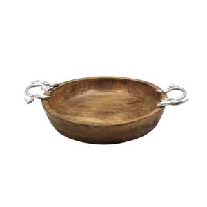 Cuenco de madera redondo respetuoso con el medio ambiente personalizado con mango de Metal, cuencos decorativos desechables para servir en la mesa de la cocina, Color Natural - Product Image 4