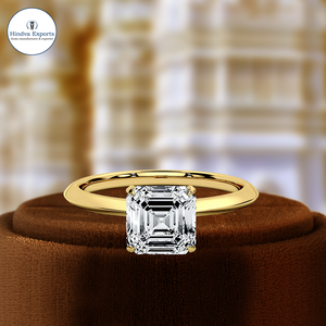 Solide 14K Jaune/Blanc/Or Rose 1Ct Asscher Cut Solitaire Bague de Fiançailles Classique 4 Prong Bijoux de Mariage IGI pour les Fêtes - Product Image 1