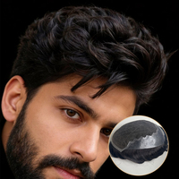 Prothèse capillaire indienne Q6 en dentelle et base PU, avec nœuds blanchis naturels et ligne frontale, pour hommes