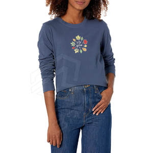 Loose Fit Ribbed <b>Crewneck</b> 80% Cotton 20% Polyester Fleece Ribbed Cuffs and Hem Peach Women Sweatshirt - Product Image 1