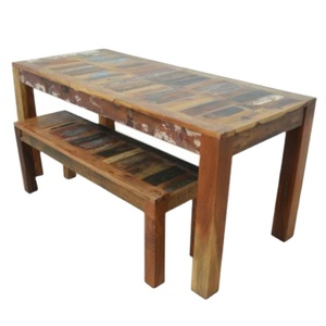 Mesa de comedor con forma rectangular de 4 plazas de madera Sheesham con un banco para sala de estar, escritorio de oficina, muebles de comedor de madera maciza - Product Image 1