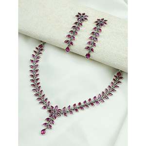 Ayushi Wedding Jewelry Set Delicate Silver <b>Necklace</b> with <b>Ruby</b> Phool Pati & Petals Including Earrings - Product Image 2