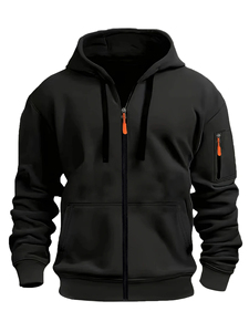 Sudadera con Capucha Casual para Hombre, con Cierre, Bolsillo Tipo Canguro, Color Sólido, Manga Larga, Transpirable, Mezcla de Poliéster/Algodón de 300g - Product Image 3
