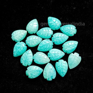 Amazonite bleue fantaisie forme de feuille sculpture pierres précieuses en vrac 8x10MM poli à la main Amazonite sculpté perles de pierres précieuses pour la fabrication de bijoux - Product Image 2