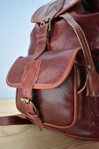 CLC Unisex Cognac Echt leder Rucksack <span class=keywords><strong>3</strong></span> Taschen Anpassbares Logo Vintage Mode Reisetasche Travel Candy Pattern <span class=keywords><strong>Hook</strong></span> <span class=keywords><strong>Loop</strong></span> - Product Image 3