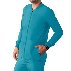 Veste de travail zippée pour homme avec tissu extensible en spandex, séchage rapide et respirant, personnalisable pour les médecins et les infirmières - Product Image 4