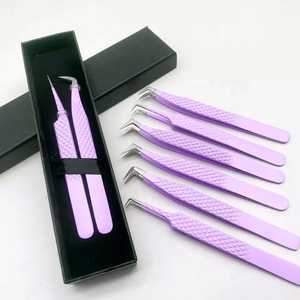 RMI Stainless Steel Lash Eyelash Extension Tweezers Various Powder Color Customized Tip Grip With Card <b>Box</b> Packing Sustainable - Product Image 1