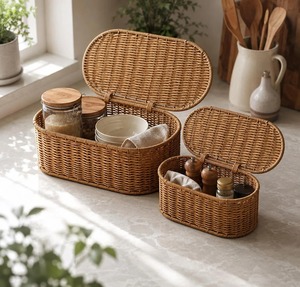 Panier de rangement tissé à la main, écologique, avec couvercle, en rotin naturel, moderne, multifonctionnel, Artex Green Earth, fabriqué à Hanoï - Product Image 3