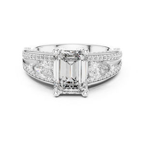 Anillo de Diamantes para Mujer en Oro Amarillo de 14K - Diamantes de Corte Esmeralda, Pera y Redondo |   Anillo de Aniversario |   Diamante Cultivado Nuevo - Product Image 3