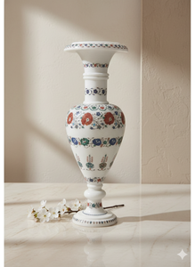 Modern White Marble Flower <b>Vase</b> Inlay Design Pot Stone Mosaic Floral Collectible Gift - Product Image 6