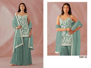 Femmes Heavy Fox Georgette Coton Travail Palazzo Costumes avec Broderie Vente en Ligne Fantaisie Salwar Kameez Indien Pakistanais Vêtements - Product Image 5