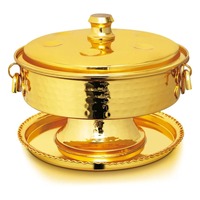 Moderne elegante gouden nikkel messing dadelkom met deksel voor gedroogd fruit, snoep, chocolade, zoetigheden, bruiloft servies, Ramadan/Eid accessoire