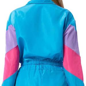 Nueva moda personalizada para mujer 100% algodón Color Block Zip Up chándal conjunto transpirable invierno Streetwear chándal logotipo frontal - Product Image 3