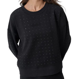 Sudaderas Personalizadas para Mujer, Cuello Redondo, Invierno, Transpirables, Secado Rápido, con Pedrería, Color Negro Sólido - Product Image 1