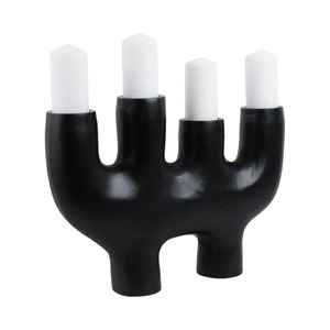 Candelabro de metal negro orgánico moderno, candelabro de cuatro brazos escultórico abstracto - Product Image 3