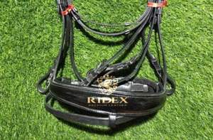 Brida de cuero Premium para doma, banda para cejas de cristal de piedra negra con relleno negro suave a precio mayorista... - Product Image 5