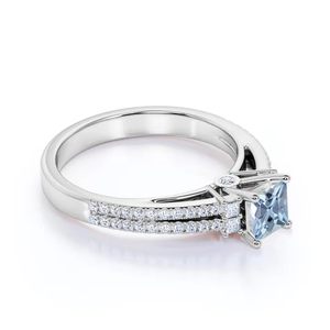 แหวนเงินแท้ 925 คุณภาพสูง ประดับพลอยอะความารีนสังเคราะห์ แหวนพลอยประจำเดือนมีนาคม เครื่องประดับอะความารีนขายส่ง เครื่องประดับชั้นดี - Product Image 2