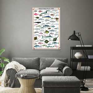 Impression artistique sur toile de poissons méditerranéens, encadrée, à suspendre au mur avec 2 supports pour affiches, occasion anniversaire - Product Image 4
