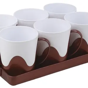 Пластиковая посуда для напитков, стакан для кофе, многоразовые кружки для микроволновой печи, 300 мл, с пластиковым лотком, набор из 6 шт.