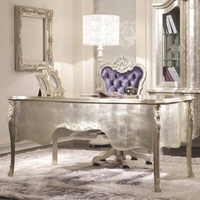 Ensemble de meubles de bureau de reproduction antique comprenant un bureau et une chaise en bois et une bibliothèque en feuille d'argent, conçu pour le bureau à domicile
