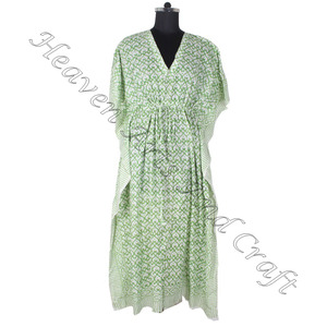 100% algodón de gran tamaño largo Kaftan 2025 Resort Wear fabricante de ropa de mujer diseñador indio algodón Kimono vestido bloque de mano - Product Image 6