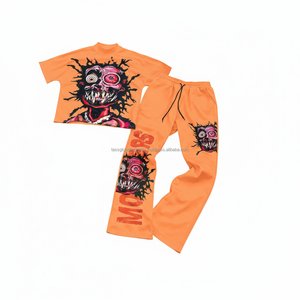 Ensemble T-shirt et jogging streetwear pour homme en coton de haute qualité, pantalon de survêtement imprimé écologique, motif dessin animé personnalisé, 220/240 GSM, été - Product Image 1