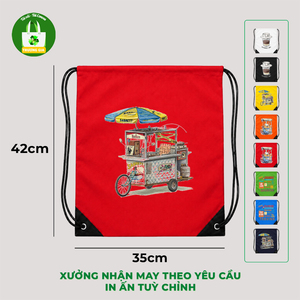 Truong Gia <b>Drawstring</b> <b>Backpack</b> Red 42x35cm Waterproof Canvas Printed Net Viet Collection - Product Image 3