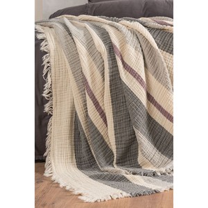 Varol Luxury 100% Natural Cotton Muslin Woven Yarn Dyed <b>Bedspread</b> <b>Quilt</b> 230x250 cm Striped Pattern 4-Layer Stitching Washable - Product Image 5