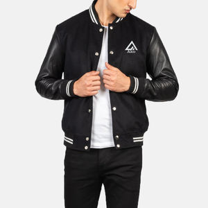 Chaquetas Varsity Personalizadas al por Mayor, Chaqueta Universitaria de Béisbol con Bordado, Mangas de Cuero, Chaqueta Bomber Letterman para Hombre, Chaquetas Varsity en Blanco OEM - Product Image 1