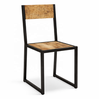 Silla de Comedor Plegable Ecológica de Madera Maciza de Mango |   Estructura Metálica Industrial Negra |   Muebles de Comedor para Apartamentos, Restaurantes/Cafeterías