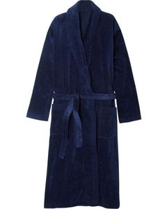 Peignoir en velours bleu marine pour homme, robe longue en peluche douce avec ceinture et poches, chaud et confortable, vêtement de maison de luxe, robe de détente - Product Image 1