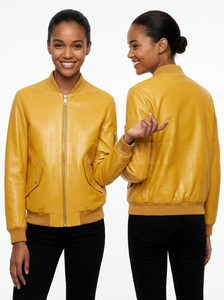 แจ็คเก็ตหนังแท้ทรงบอมเบอร์สำหรับผู้หญิง ดีไซน์ล่าสุด ทรงเข้ารูป น้ำหนักเบา แฟชั่นเสื้อคลุมสำหรับฤดูใบไม้ผลิและฤดูใบไม้ร่วง - Product Image 2