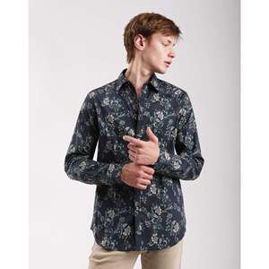 Camicia floreale Slim Fit da uomo con maniche larghe a manica larga con maniche larghe da uomo blu navy - Product Image 2