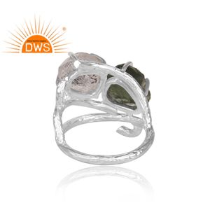 Anillo de Plata de Ley Fina con Diamante Herkimer y Moldavita en Bruto de Moda, Fabricante de Joyería Personalizada - Product Image 4