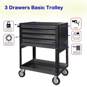3 <b>Drawers</b> Basic Trolley. - Product Image 3