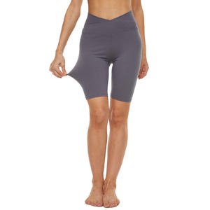 Women <b>High</b> <b>Waist</b> V <b>Shape</b> Yoga <b>Shorts</b> Stretchy Fitness Biker <b>Shorts</b> Grey - Product Image 1