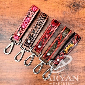 New Hand <b>Tooled</b> Leather Floral Small Wristlet Keychain Western-Style Genuine Leather Key Fob Custom Cowhide Key <b>Clip</b> for Women's - Product Image 1